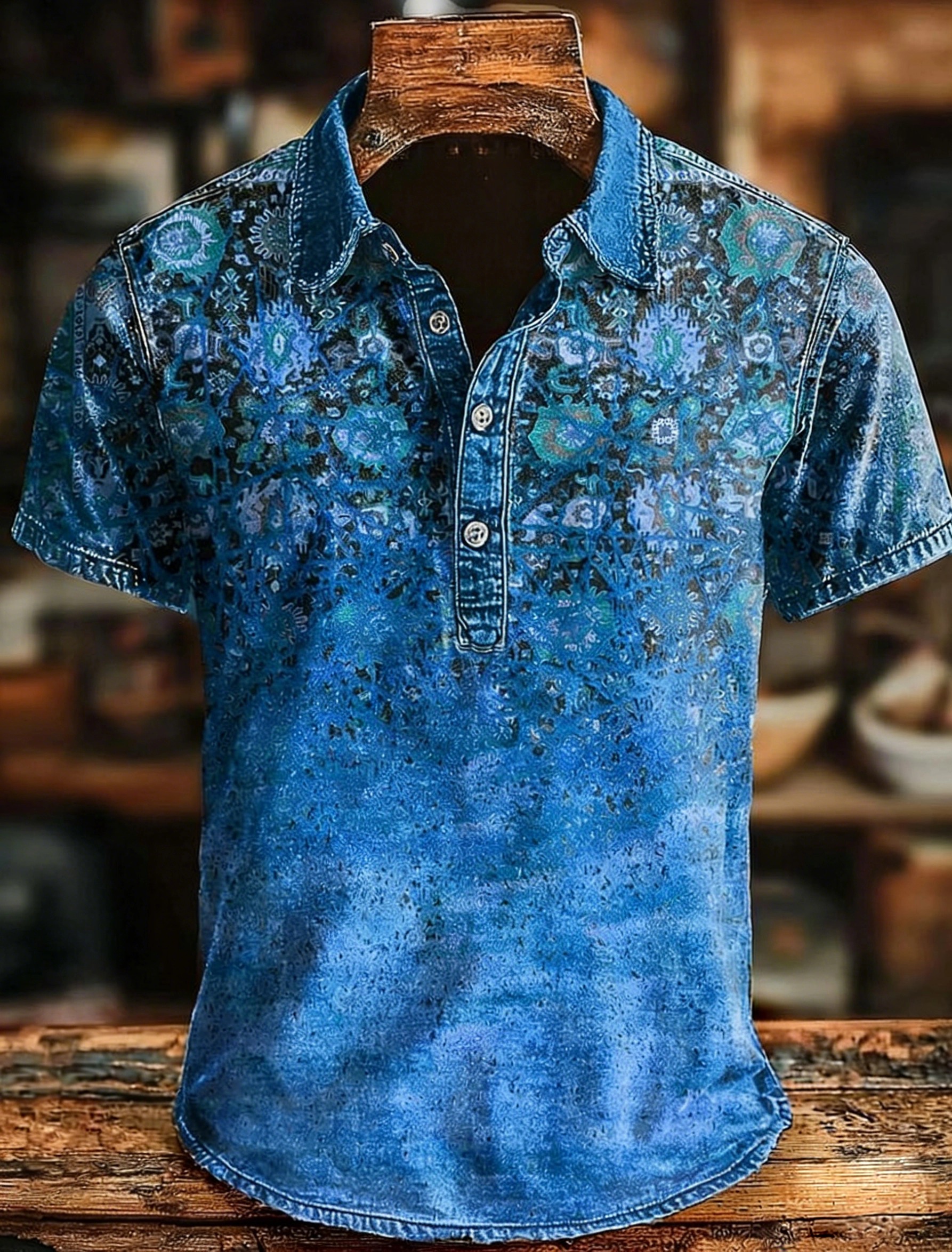 Retro Ethnic Art Print Casaul Short SLeeve Polo Shirt