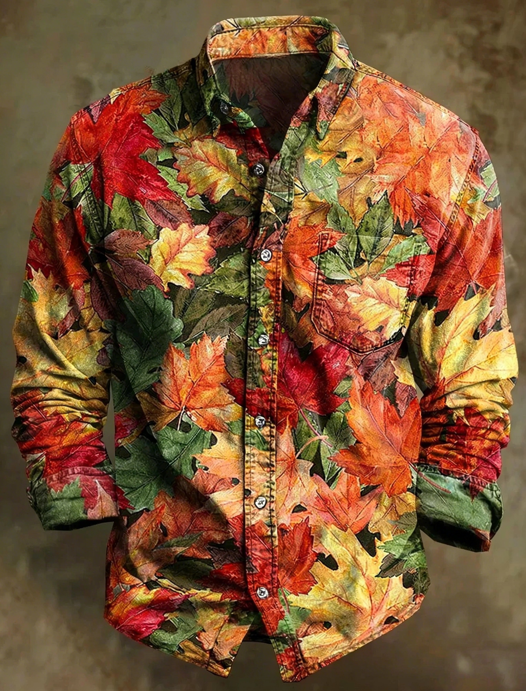 Vintage Fall Leaves Multi Art Print Long Sleeve Shirt