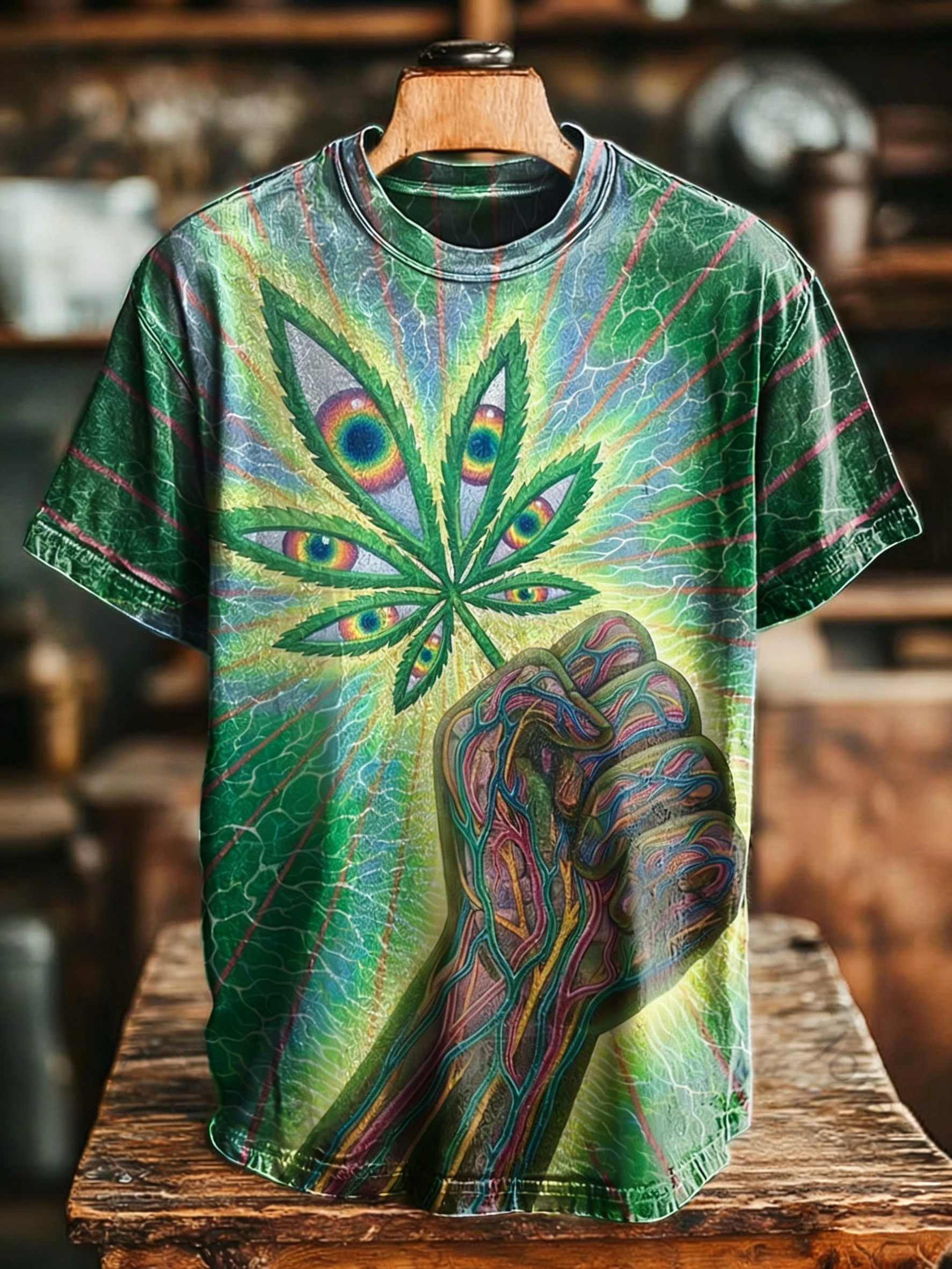 Cool cannabis leaf print casual short-sleeved T-shirt