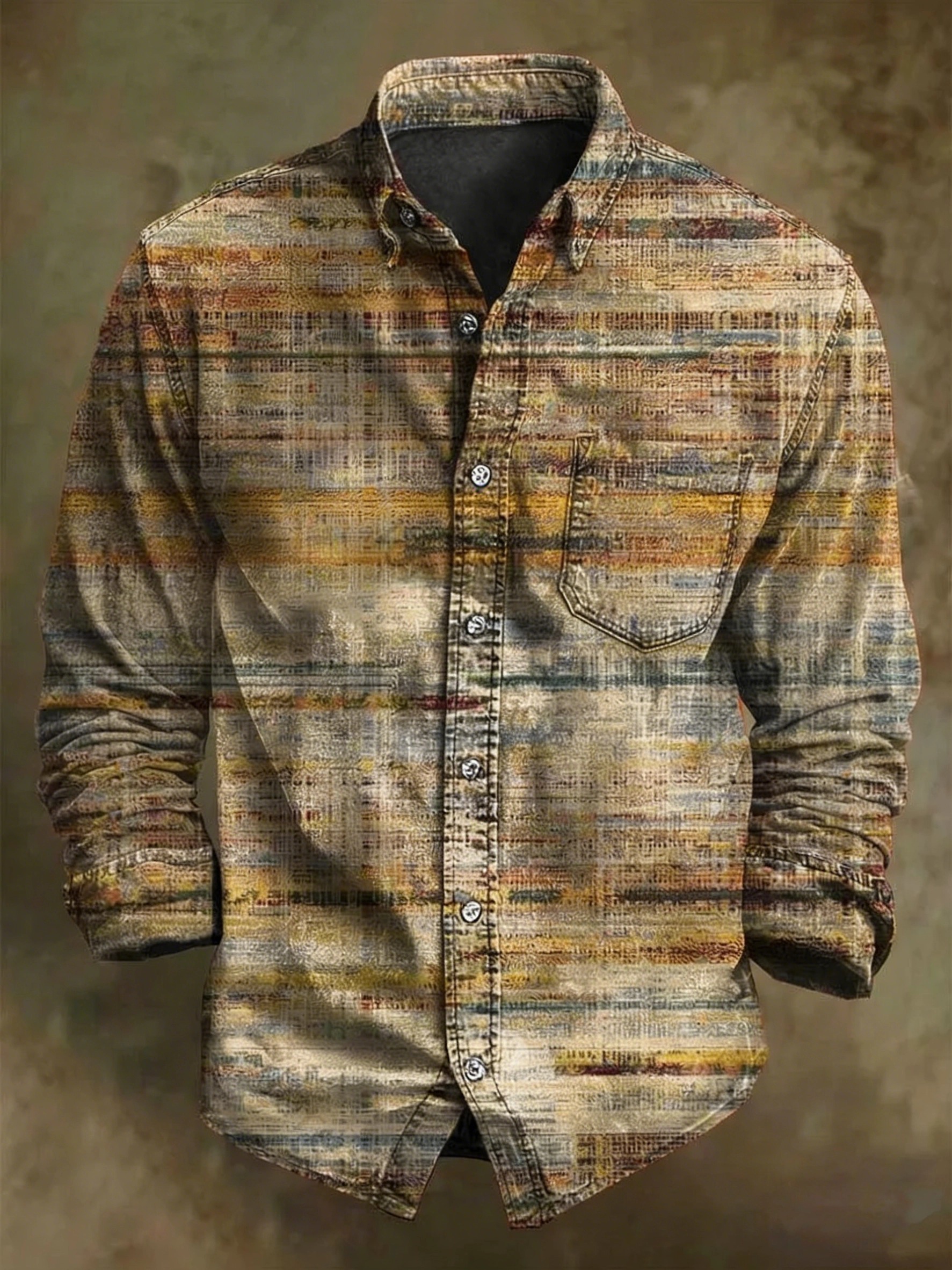 Vintage Aged Stripe Print Casual Long Sleeve Shirt