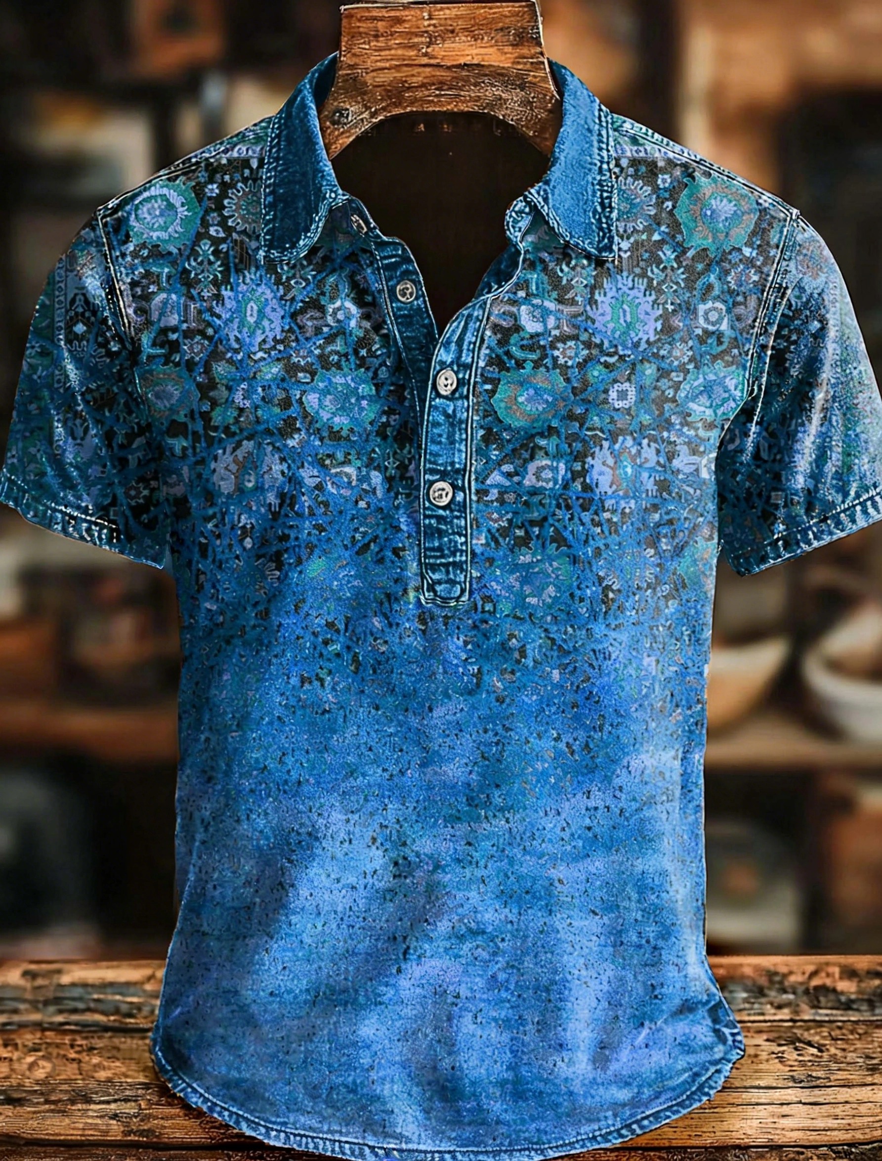 Retro Ethnic Art Print Casaul Short SLeeve Polo Shirt