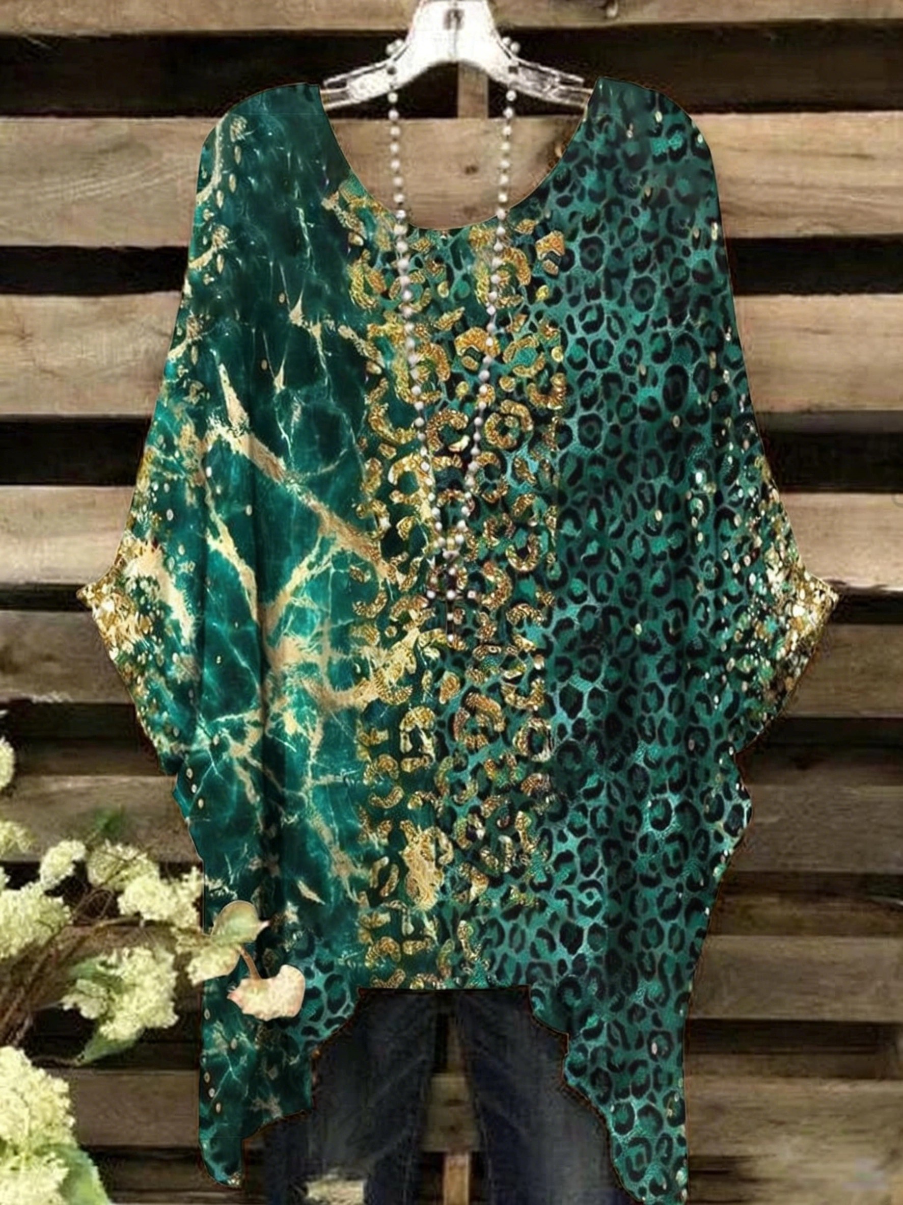 Women's Marble Leopard Patchwork Abstract Print Irregular Top