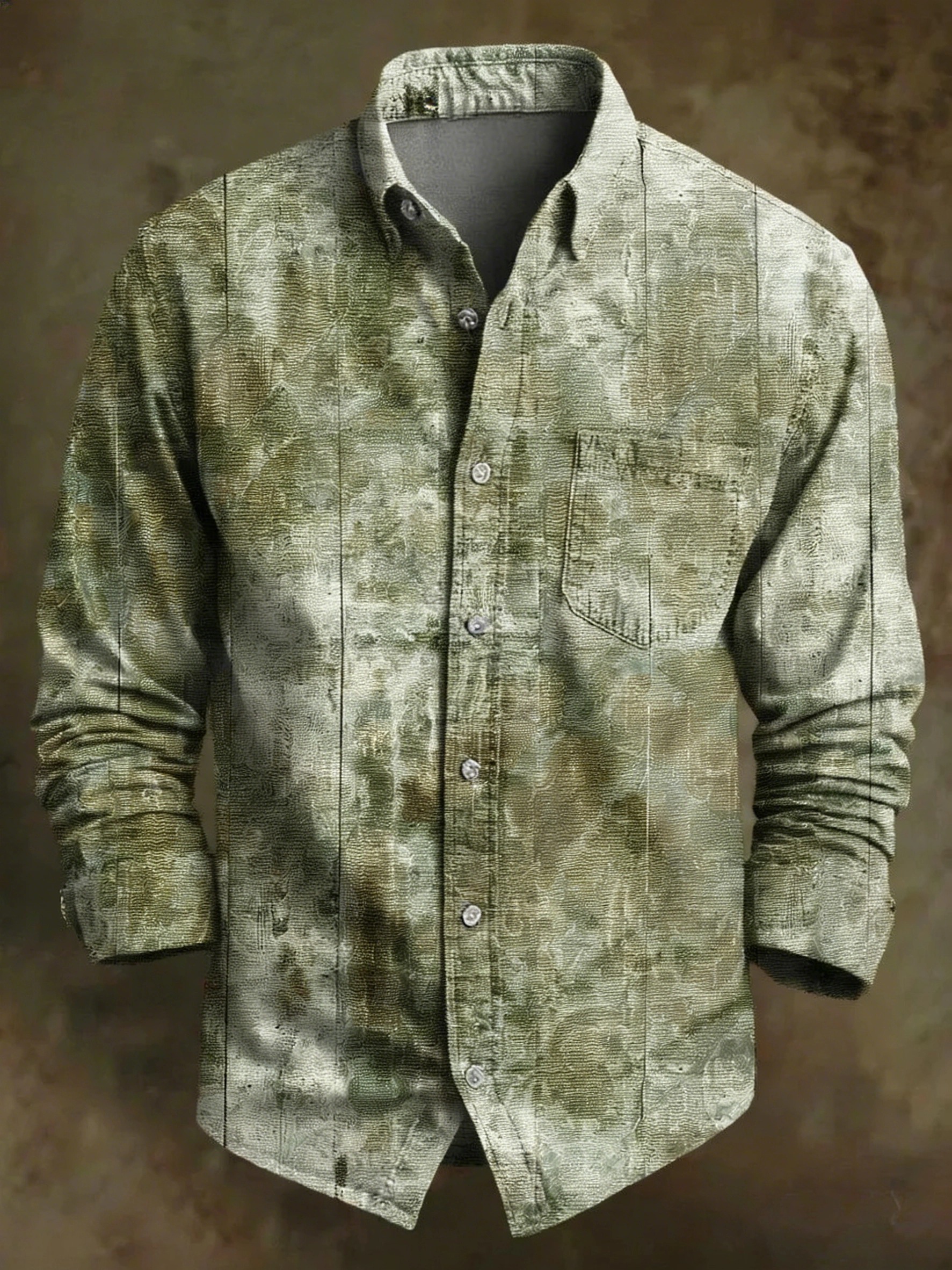 Green Gradient Vintage Paisley Pattern Print  Long Sleeve Shirt