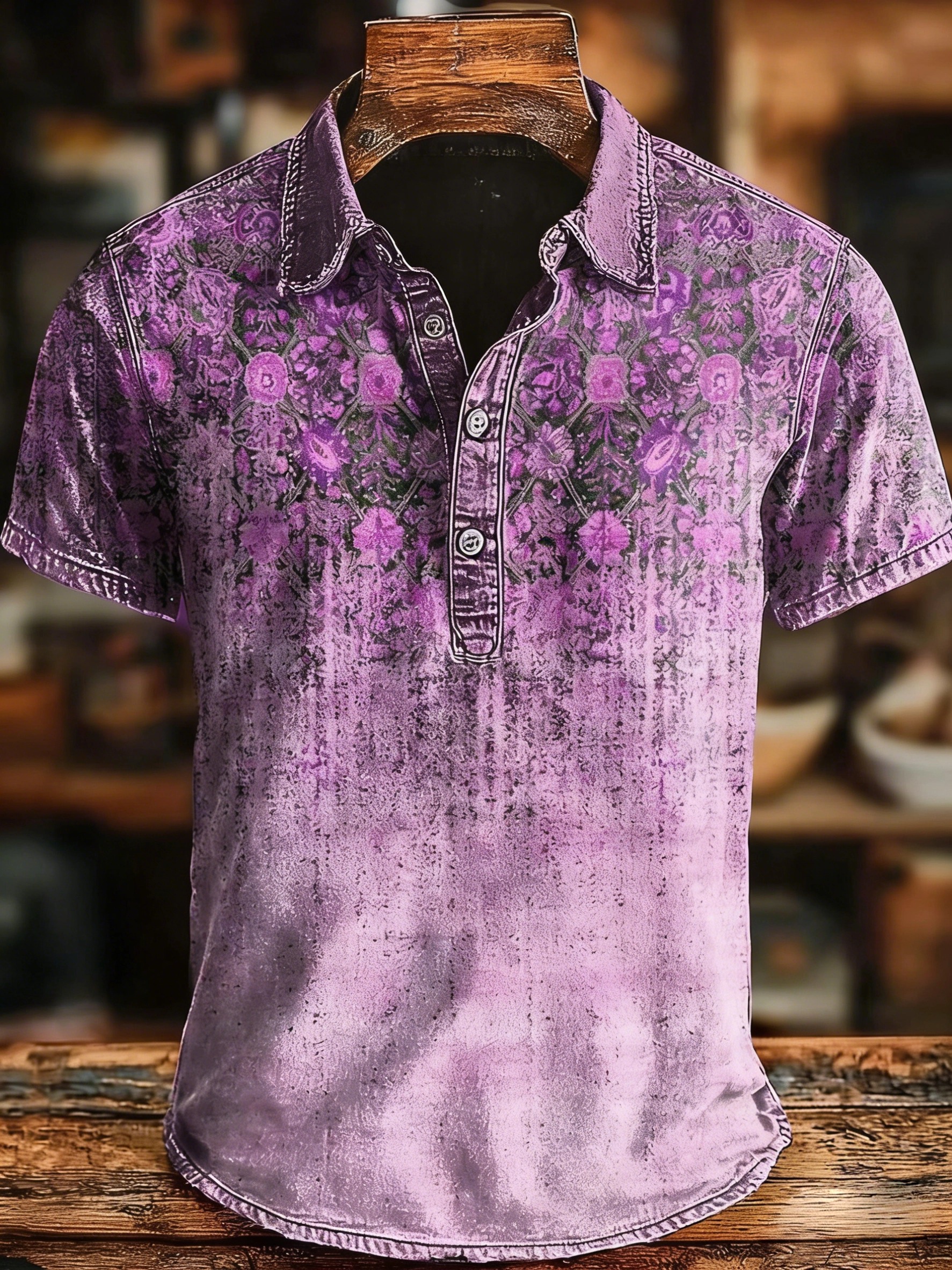 Retro Ethnic Gradient Art Print Casaul Short SLeeve Polo Shirt