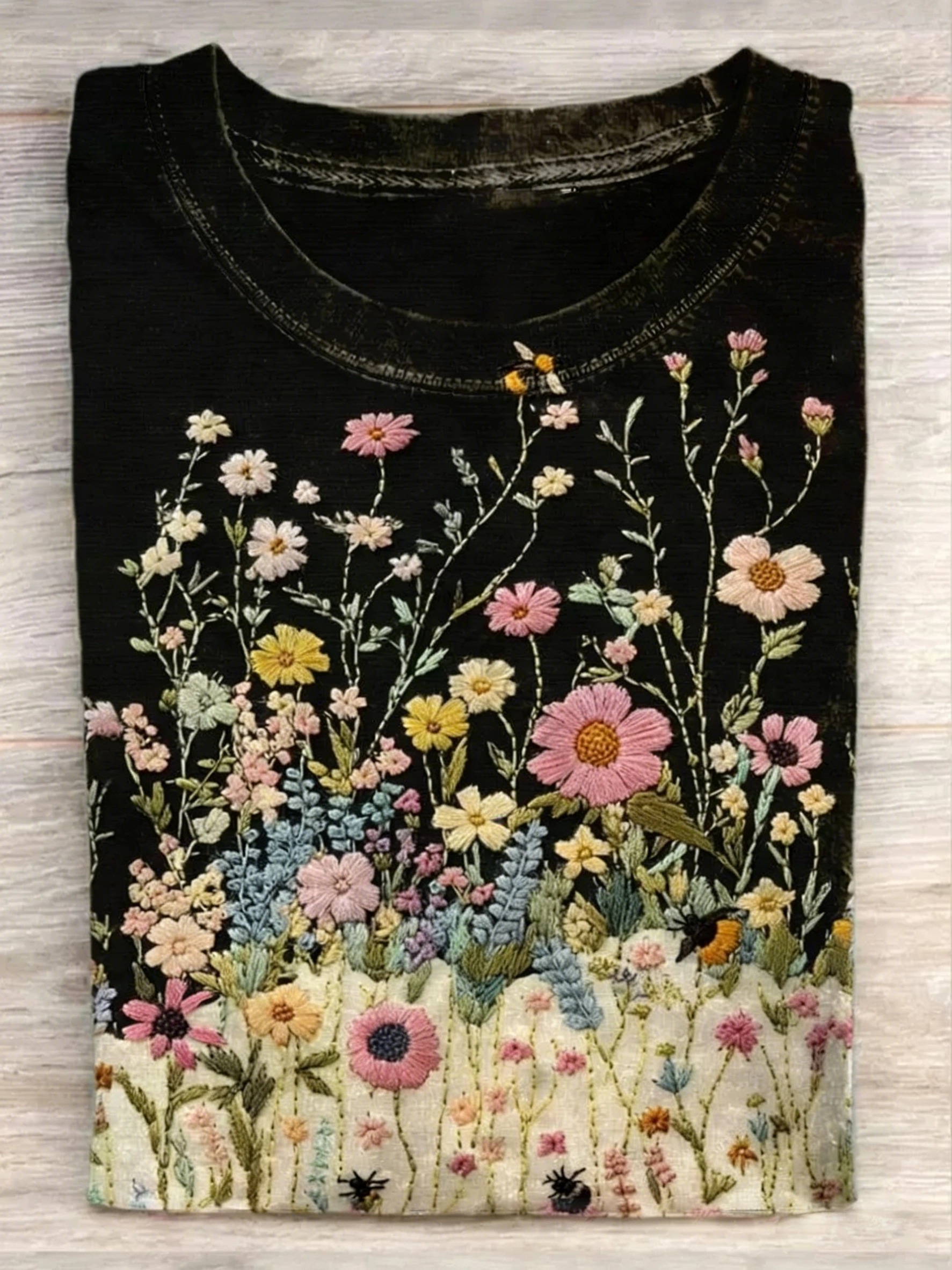 Unisex Floral Art Print V-Neck Short Sleeve T-Shirt