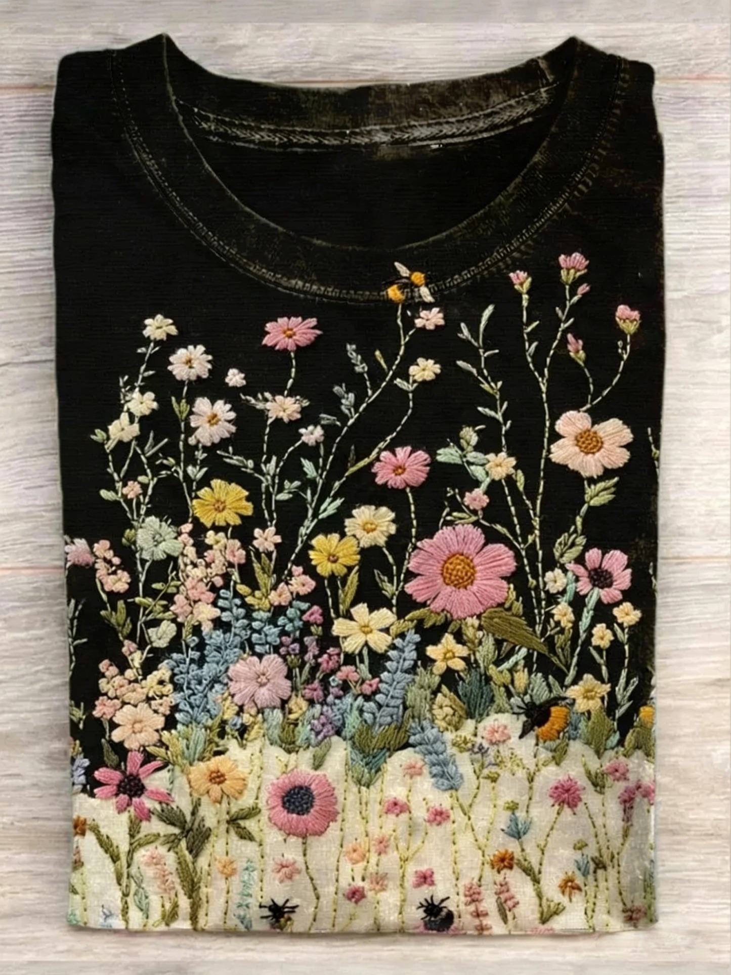 Unisex Floral Art Print V-Neck Short Sleeve T-Shirt