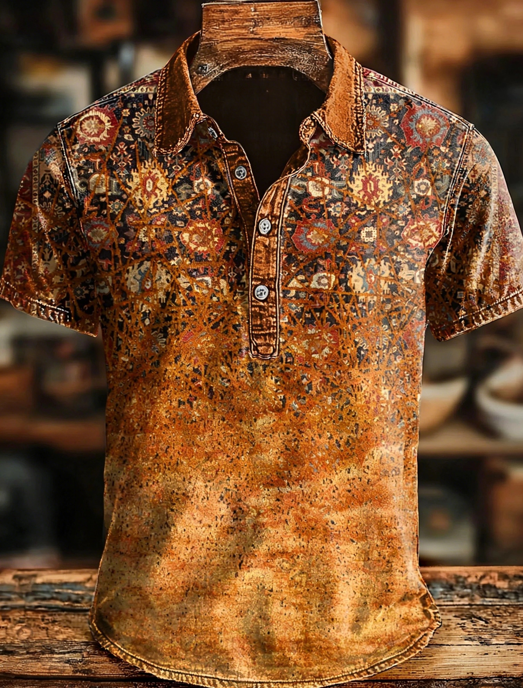 Retro Ethnic Art Print Casaul Short SLeeve Polo Shirt