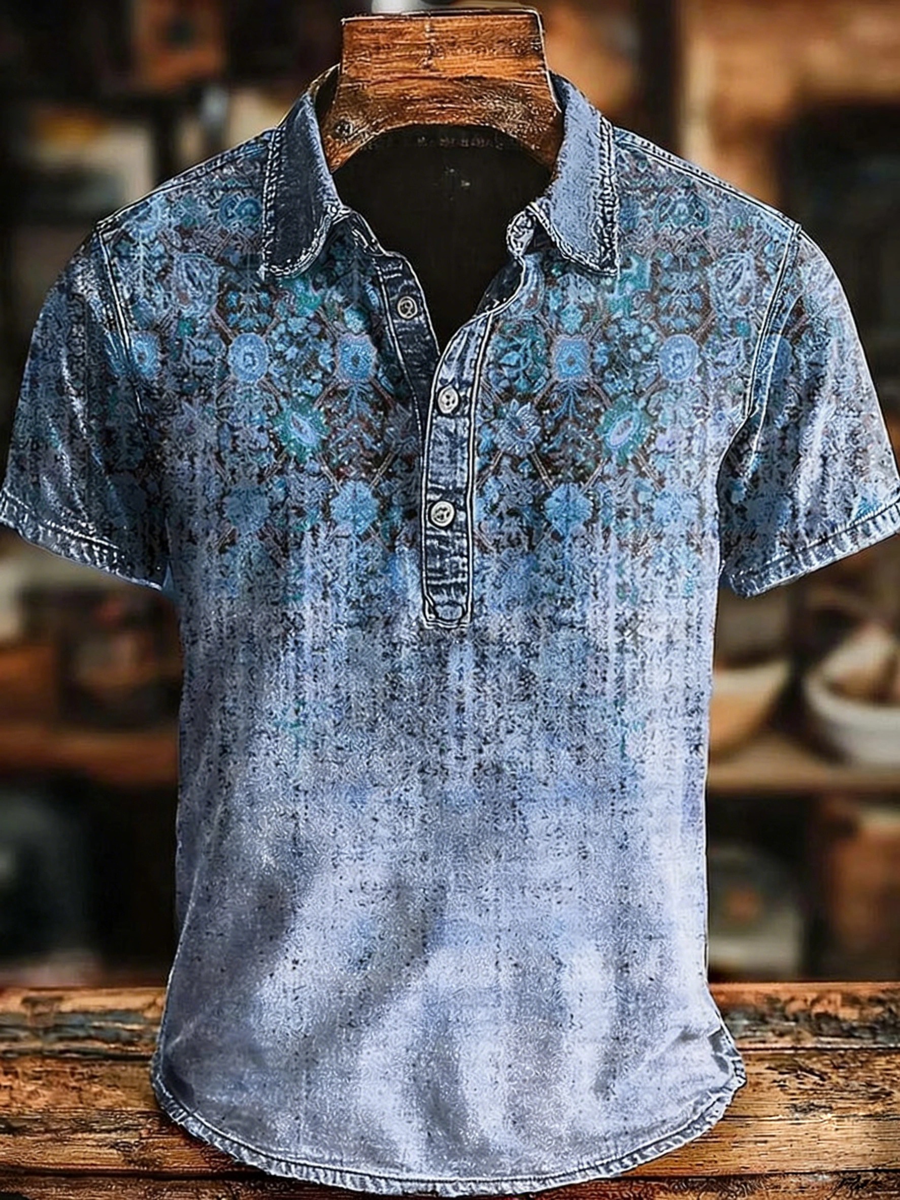 Retro Ethnic Gradient Art Print Casaul Short SLeeve Polo Shirt