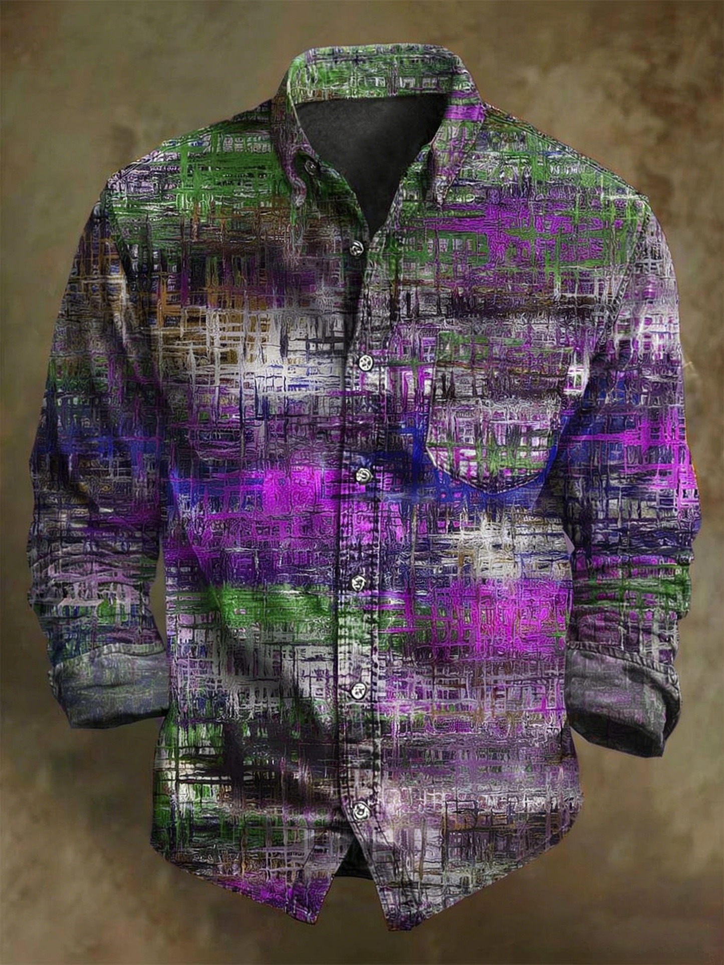Abstract Colored Glass Print Casual Long-Sleeve Shirt