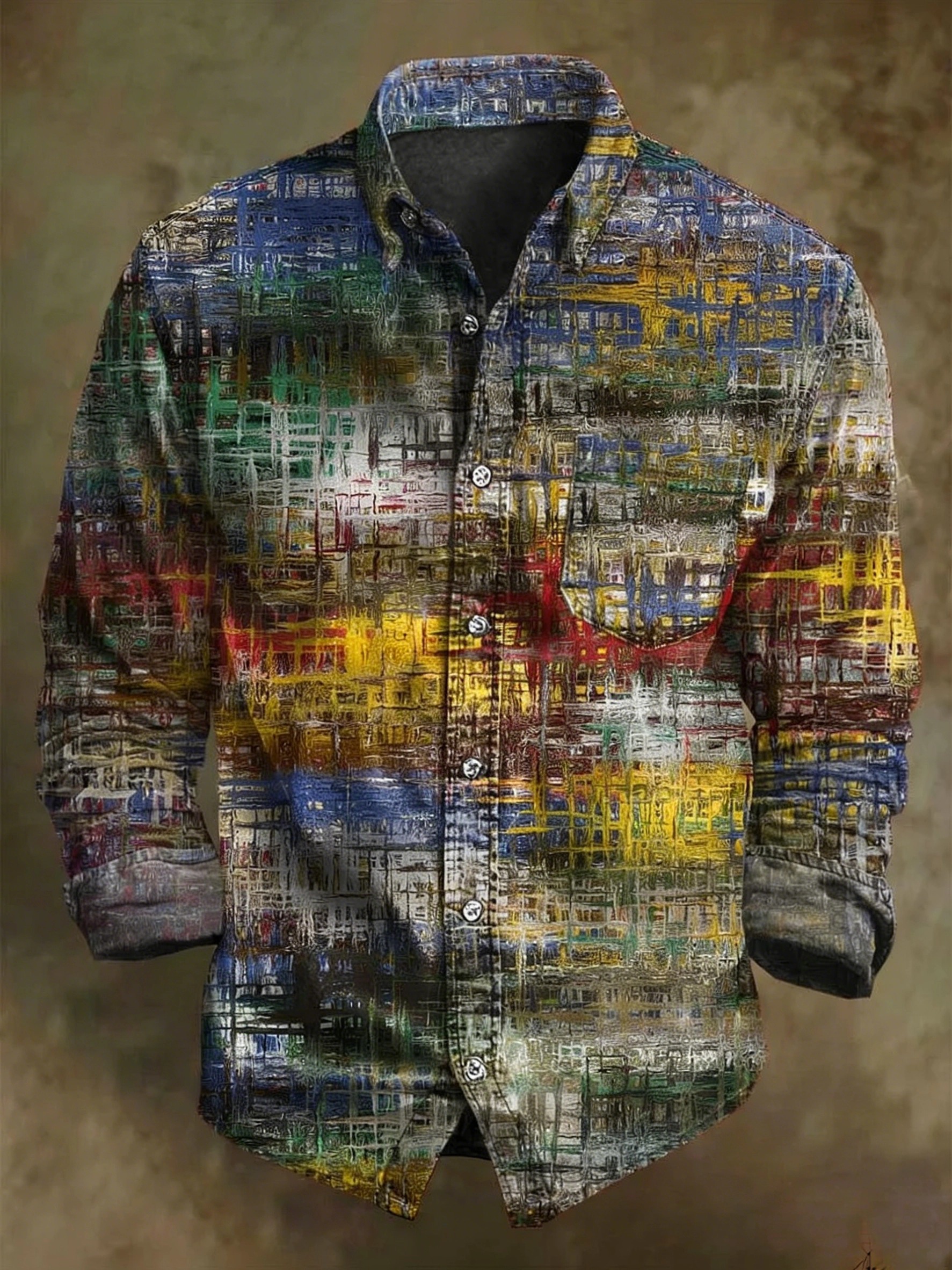 Abstract Colored Glass Print Casual Long-Sleeve Shirt