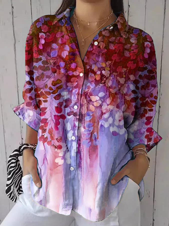 Women's Retro Forest Trees Print Shirt