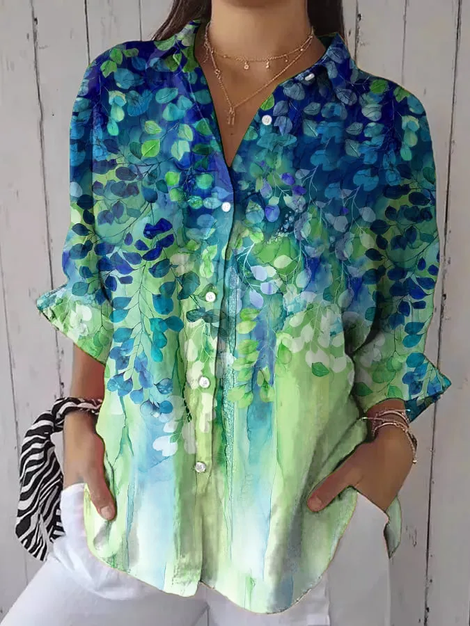 Women's Retro Forest Trees Print Shirt