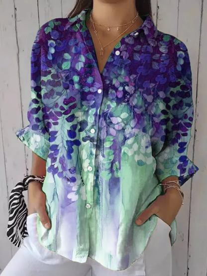 Women's Retro Forest Trees Print Shirt