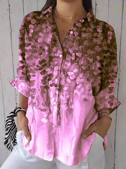 Women's Retro Forest Trees Print Shirt