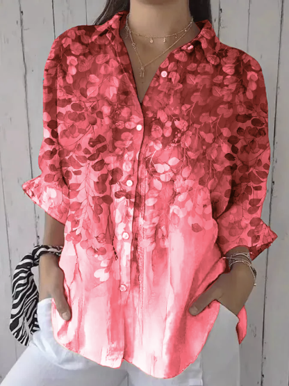 Women's Retro Forest Trees Print Shirt