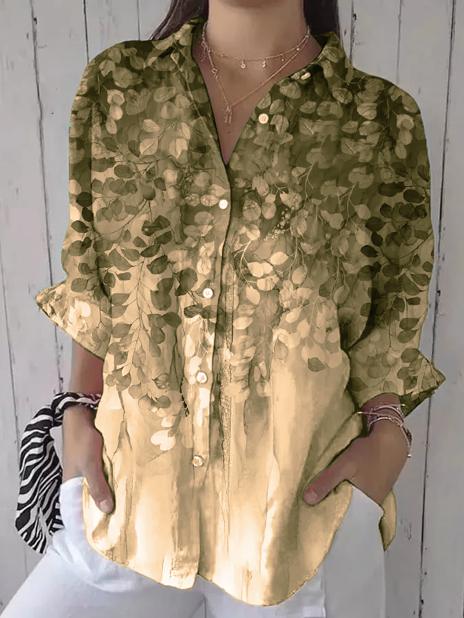 Women's Retro Forest Trees Print Shirt