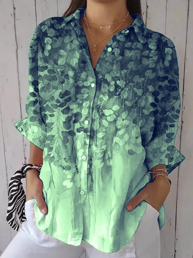 Women's Retro Forest Trees Print Shirt