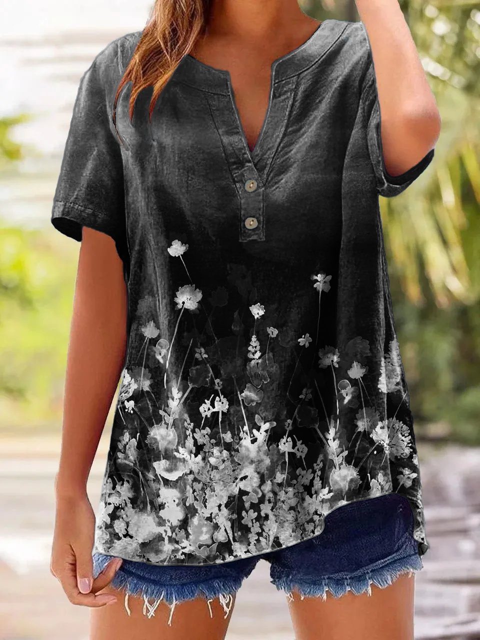 Women's Retro Casual Mushroom Dragonfly Cotton and Linen Shirt