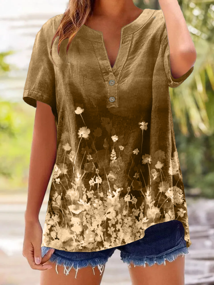 Women's Retro Casual Mushroom Dragonfly Cotton and Linen Shirt