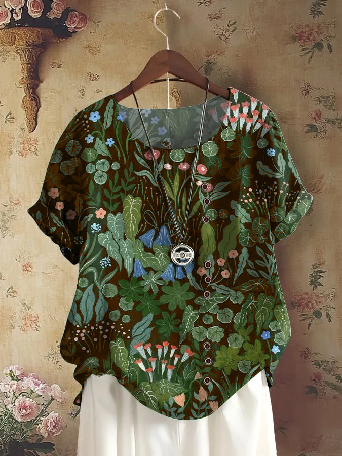 Women's Retro Forest Plant Floral Print Shirt