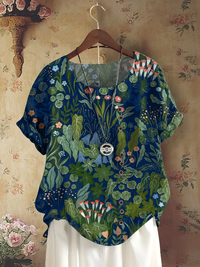 Women's Retro Forest Plant Floral Print Shirt