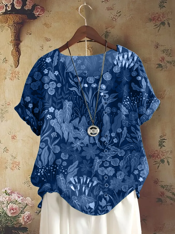 Women's Retro Forest Plant Floral Print Shirt