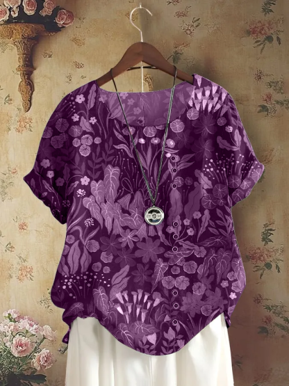 Women's Retro Forest Plant Floral Print Shirt