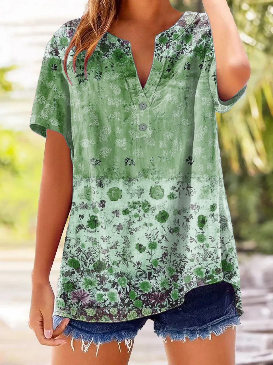 Women's Retro Casual Floral Cotton and Linen Top