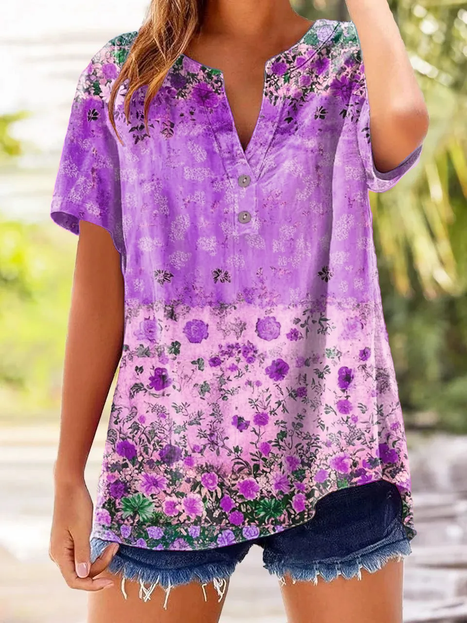 Women's Retro Casual Floral Cotton and Linen Top