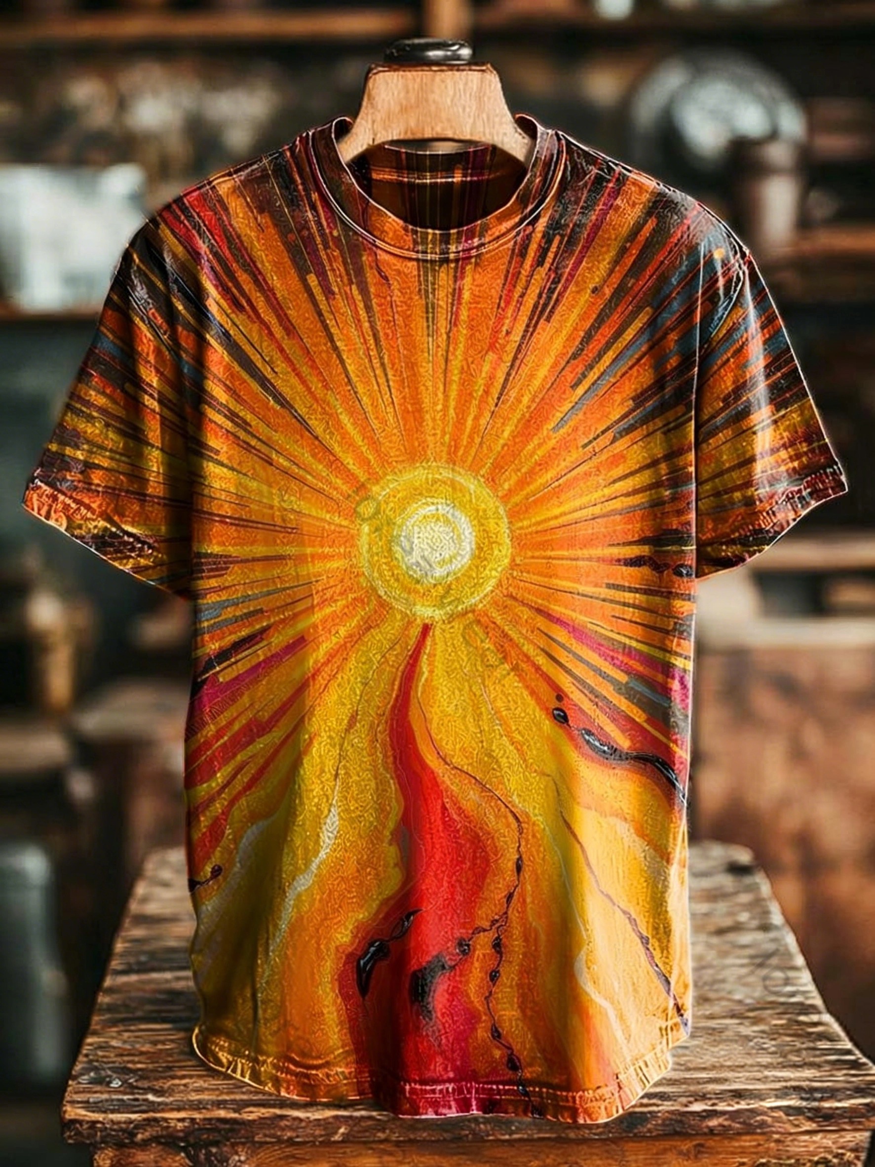 Solar Radiation Lava Print Casual Short-Sleeve T-Shirt