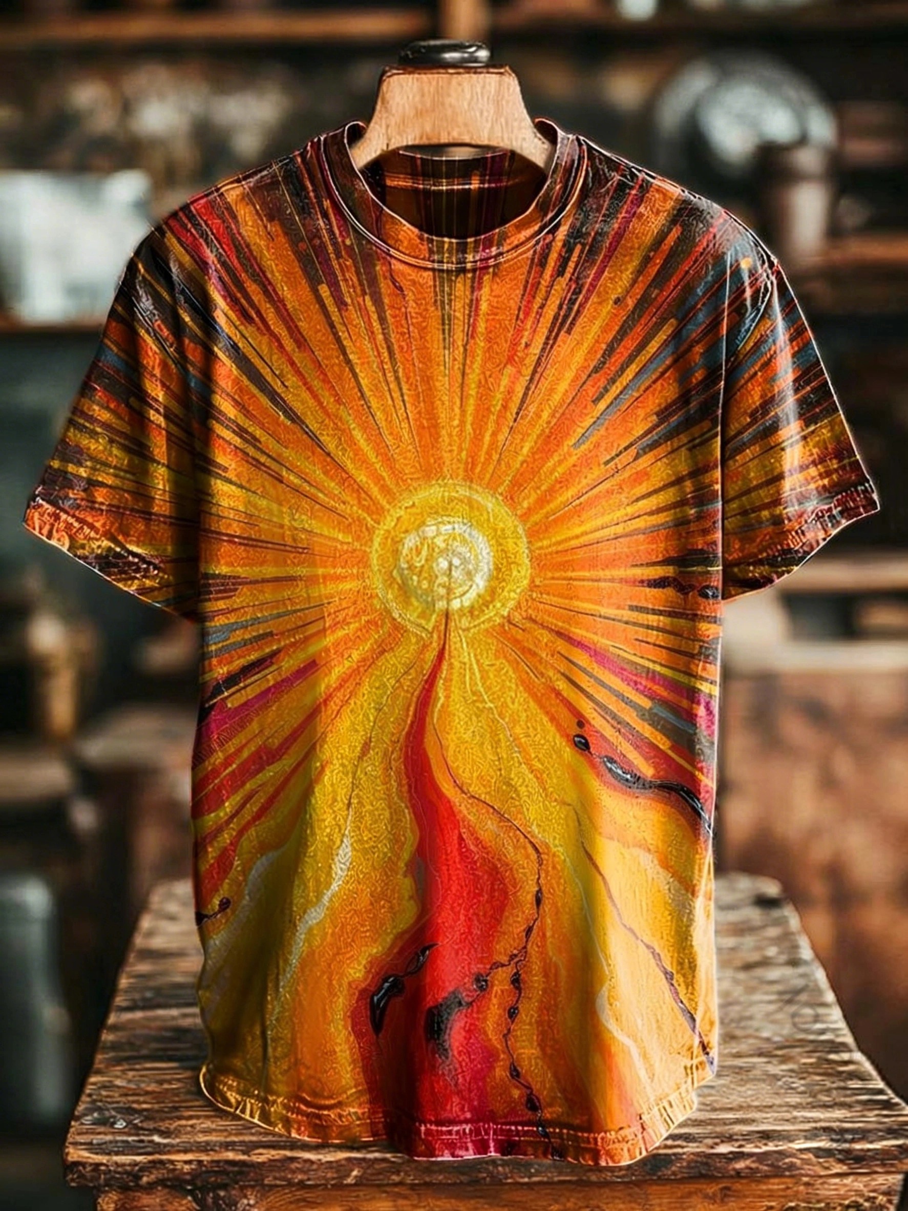 Solar Radiation Lava Print Casual Short-Sleeve T-Shirt