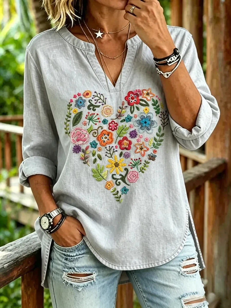 Women's Cotton And Linen Printed Top