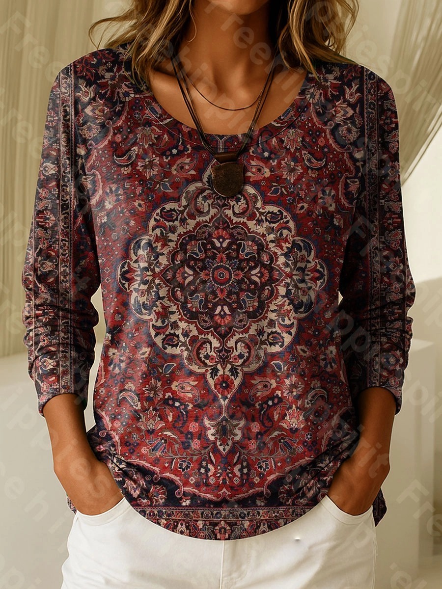 Women's Vintage Ethnic Pattern Art Print Casual T-Shirt