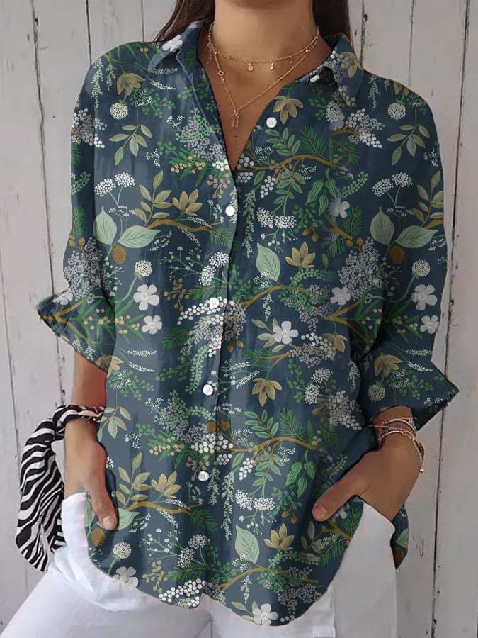 Women's Casual Forest Trees Floral Print Blouse