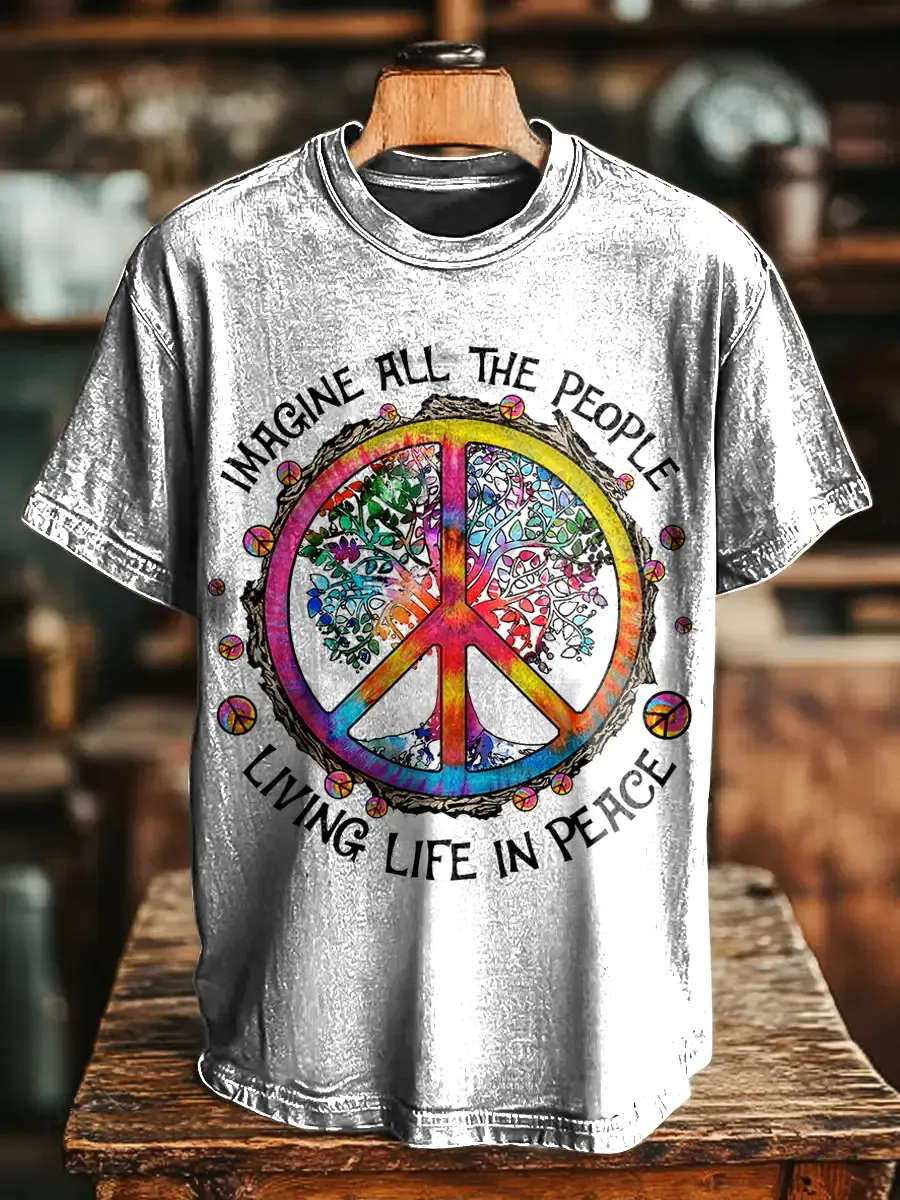 Hippie Colorful Tree Of Life Tie Dye Unisex Vintage Art Print Casual T