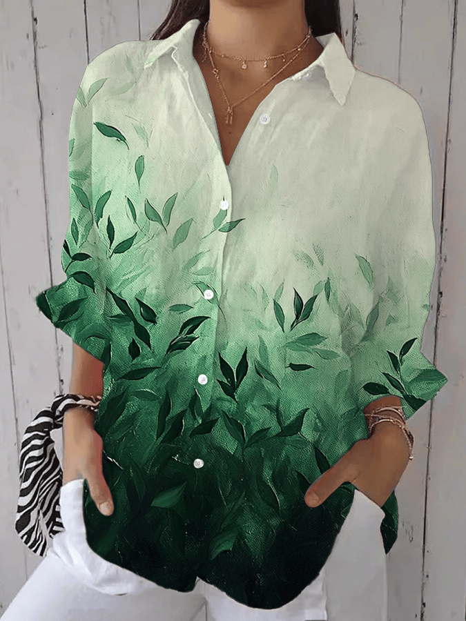 Women's Forest Floral Print Casual Lapel Shirt