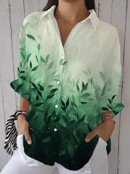 Women's Forest Floral Print Casual Lapel Shirt