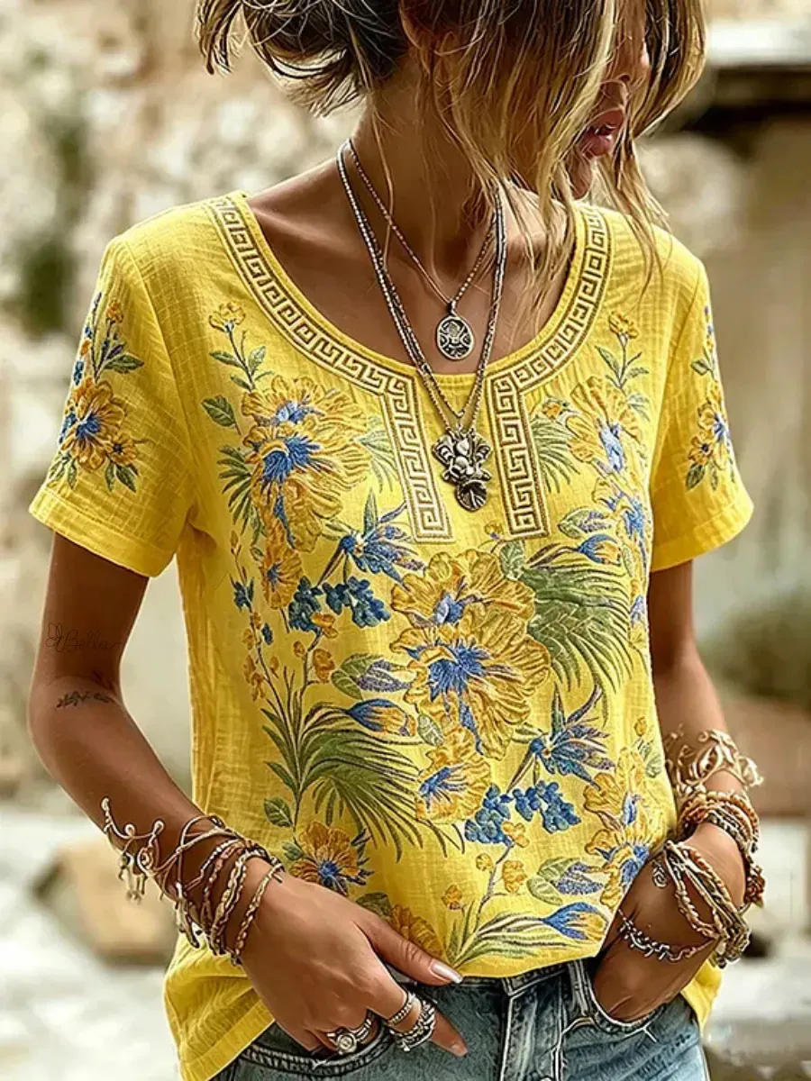 Women's Retro Printed Casual Short Sleeve Tee