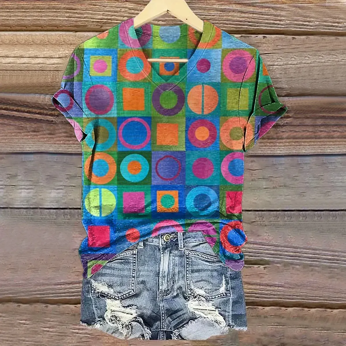 Women's Retro Abstraction Art Print Casual Cotton Linen Shirt