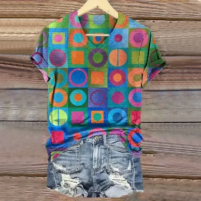 Women's Retro Abstraction Art Print Casual Cotton Linen Shirt