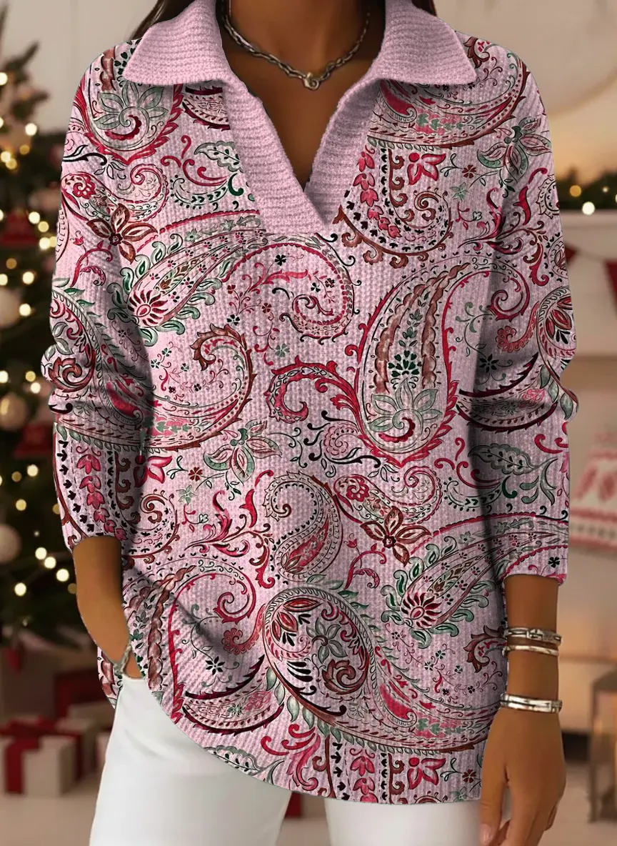 Women's Vintage Pattern Art Print Casual Cotton Sweater