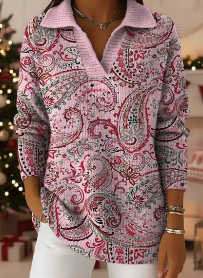 Women's Vintage Pattern Art Print Casual Cotton Sweater