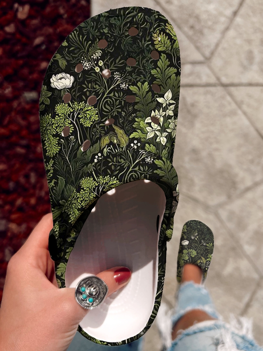Botanical Floral Pattern Art Print Casual Hole Slippers