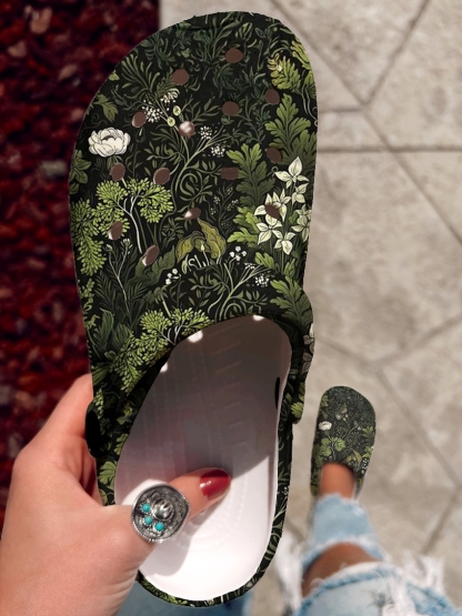 Botanical Floral Pattern Art Print Casual Hole Slippers