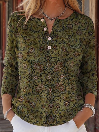 Retro Floral Art Print Button Cardigan Sweater