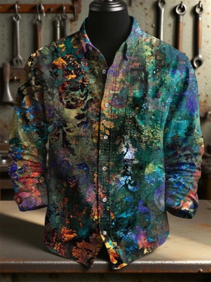 Retro Gradient Floral Rusty Art Print Cotton Long Sleeve Shirt