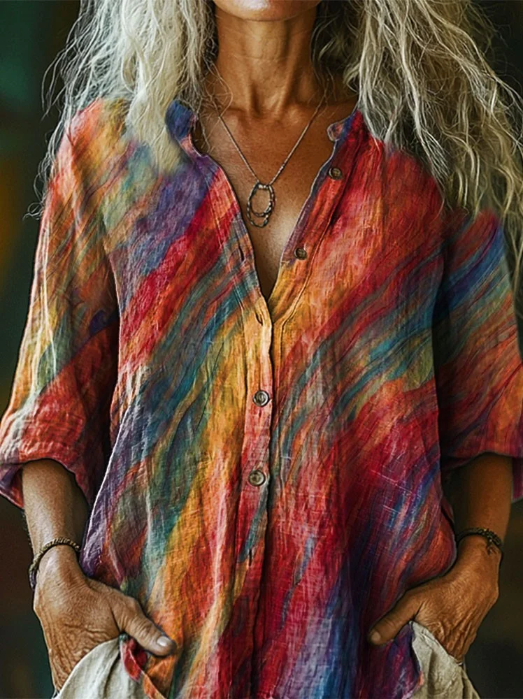 Vintage Paint Tie Dye Art Print Casual T-shirt For Women And Men