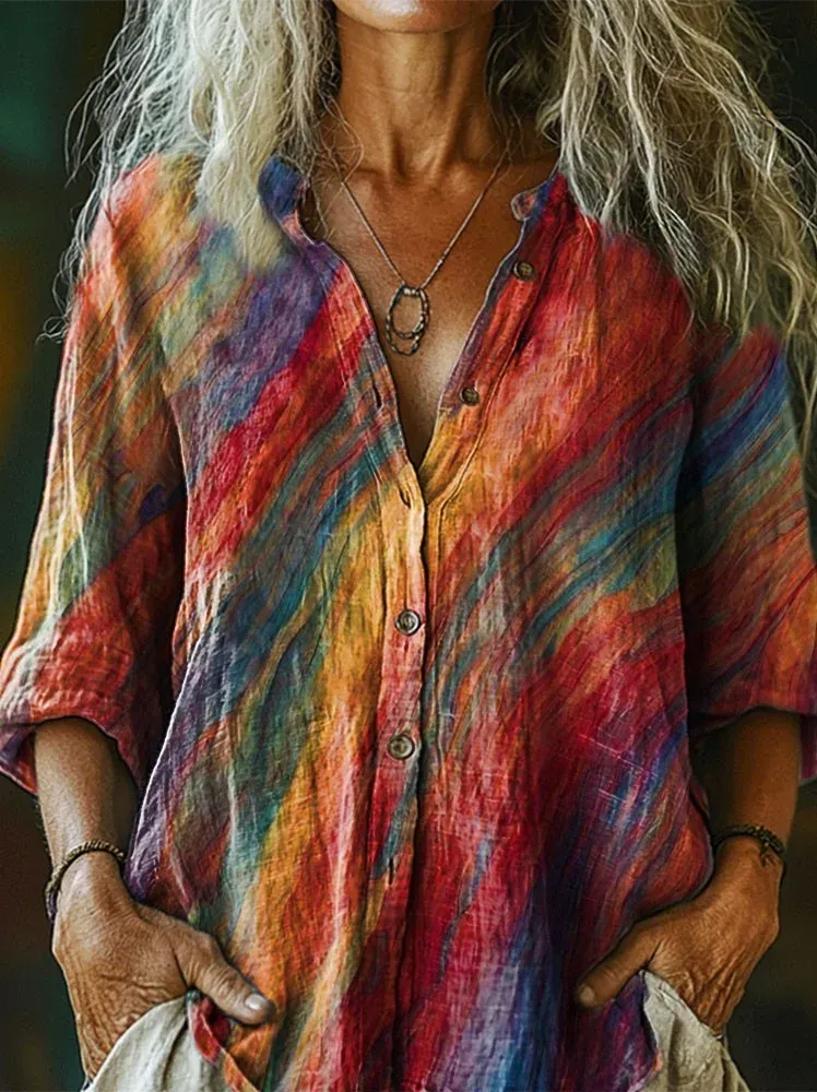 Vintage Paint Tie Dye Art Print Casual T-shirt For Women And Men