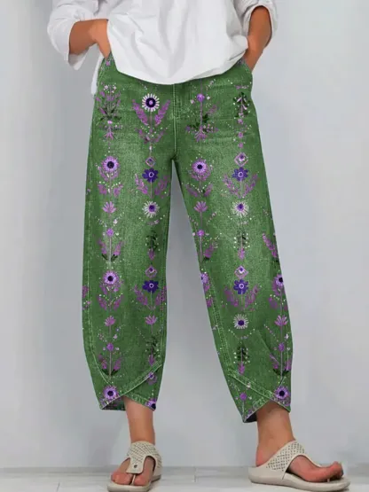 Women's Vintage Floral Art Print Jeans