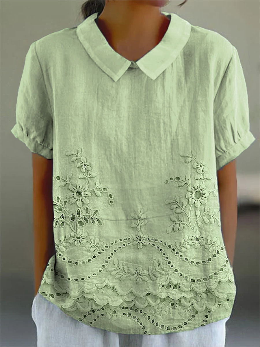 Women's Vintage Floral Art Print Casual Cotton And Linen Shirt